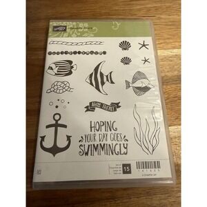 Stampin Up Seaside Shore Rubber Stamp Set 15 Piece Nautical Fish Anchor 141625